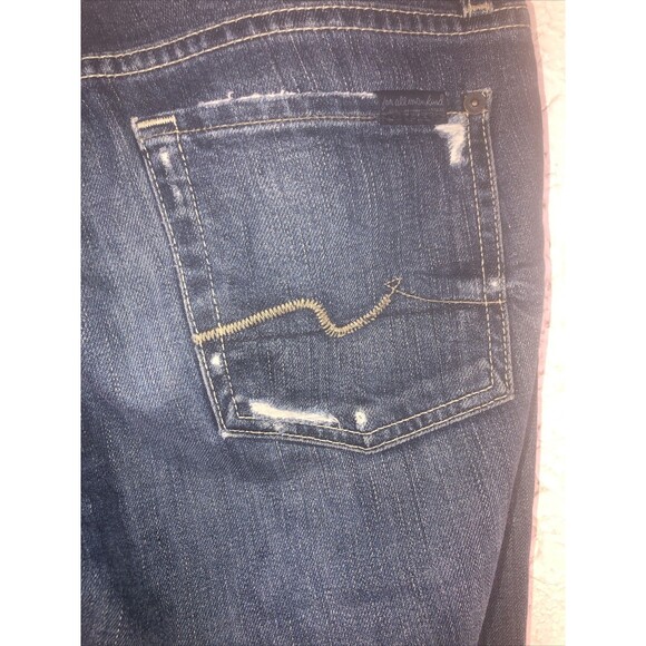 7 For All Mankind Jeans Women's Sz 28 Blue Mid Rise Distress Boot Cut - Picture 7 of 9